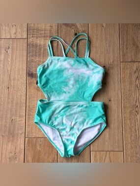 Kanu Surf Girls Green Tie-Dye Cut-Out One Piece Swimsuit size 8